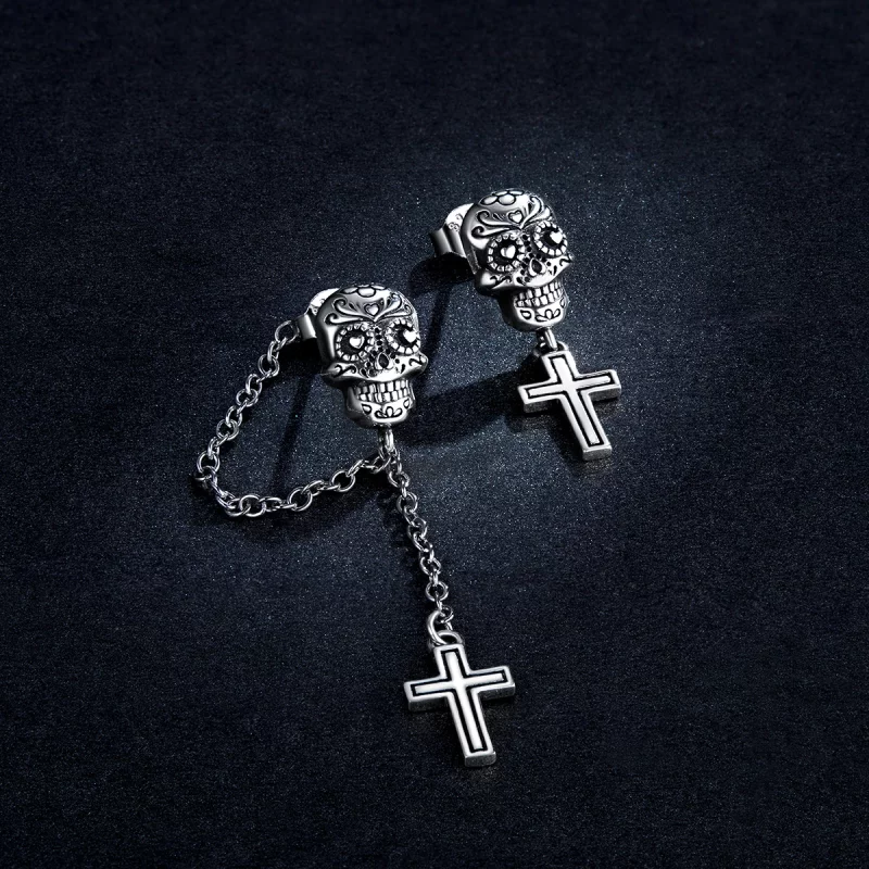 (image pour) Boucles d'oreilles pendantes en argent style Pandora avec croix et crâne - BSE41 - Afficher 5