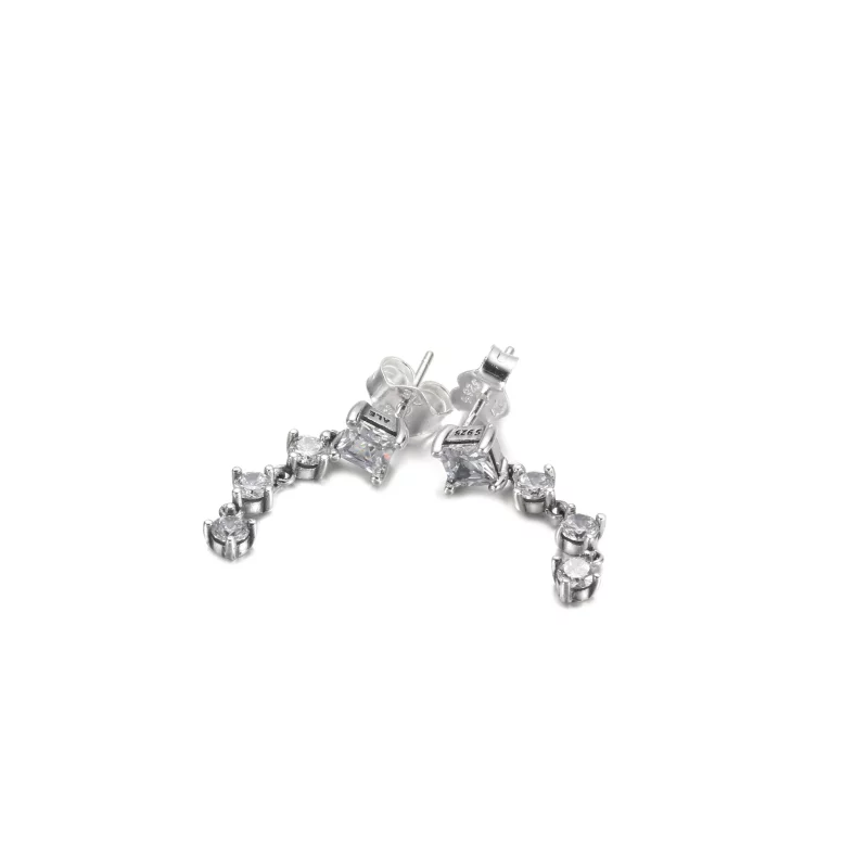 (image pour) Boucles d'oreilles pendantes rondes et carrées PANDORA Sparkling - 290045C01 - Afficher 2