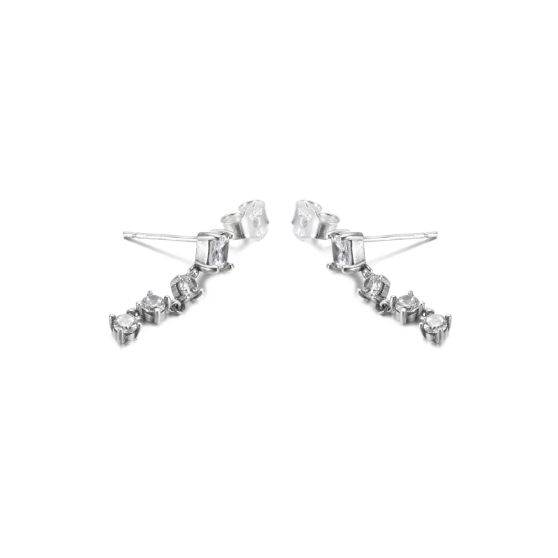 (image pour) Boucles d'oreilles pendantes rondes et carrées PANDORA Sparkling - 290045C01 - Afficher 3