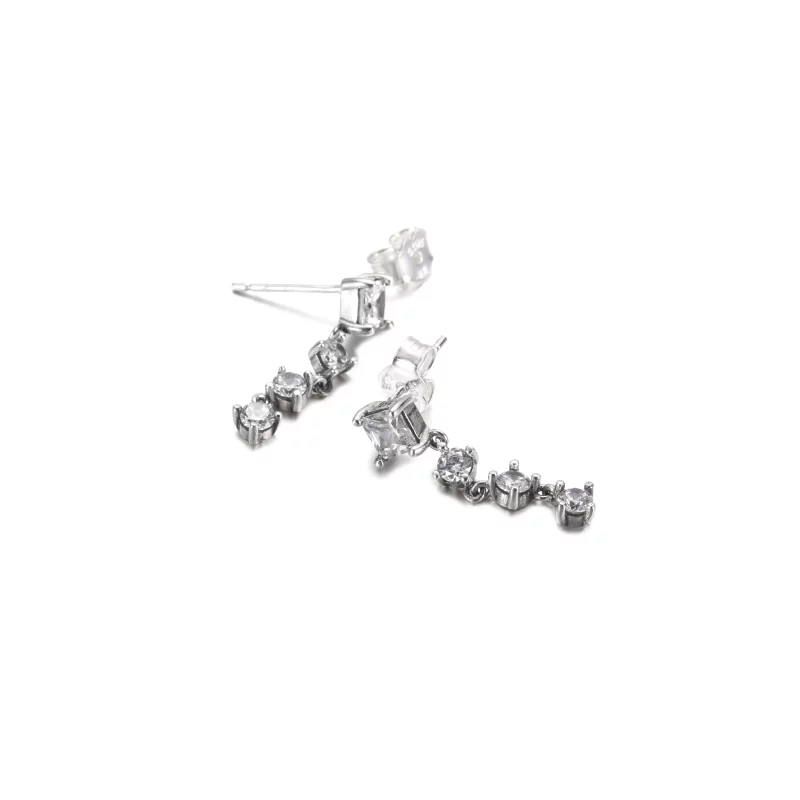 (image pour) Boucles d'oreilles pendantes rondes et carrées PANDORA Sparkling - 290045C01 - Afficher 4