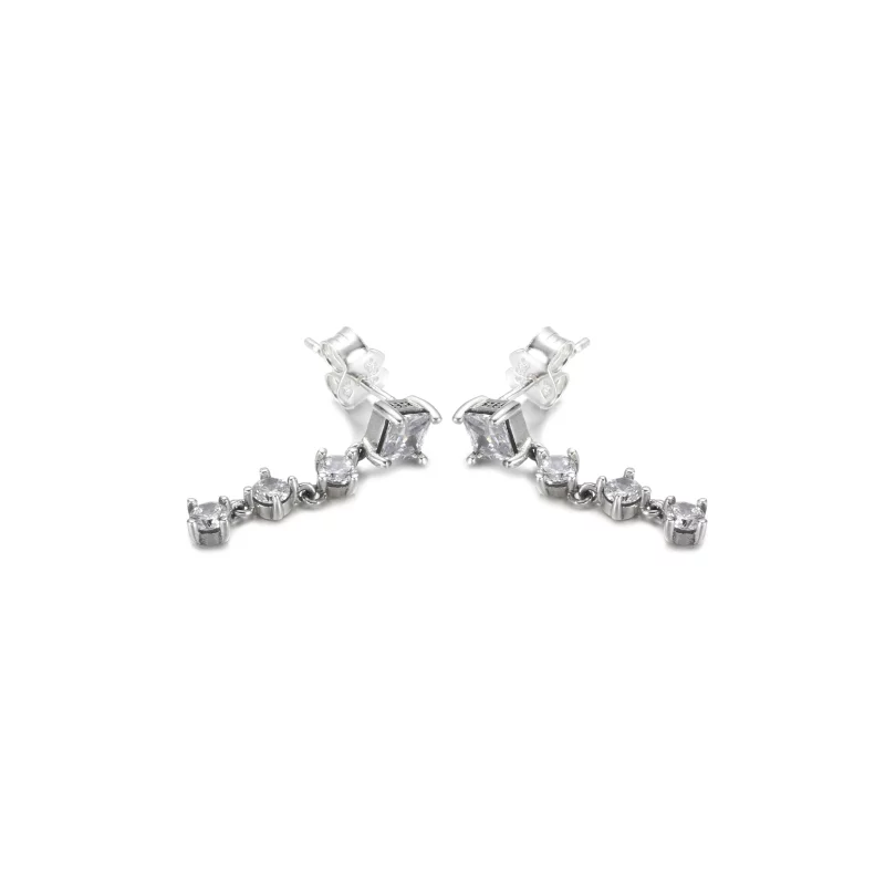 (image pour) Boucles d'oreilles pendantes rondes et carrées PANDORA Sparkling - 290045C01 - Afficher 5
