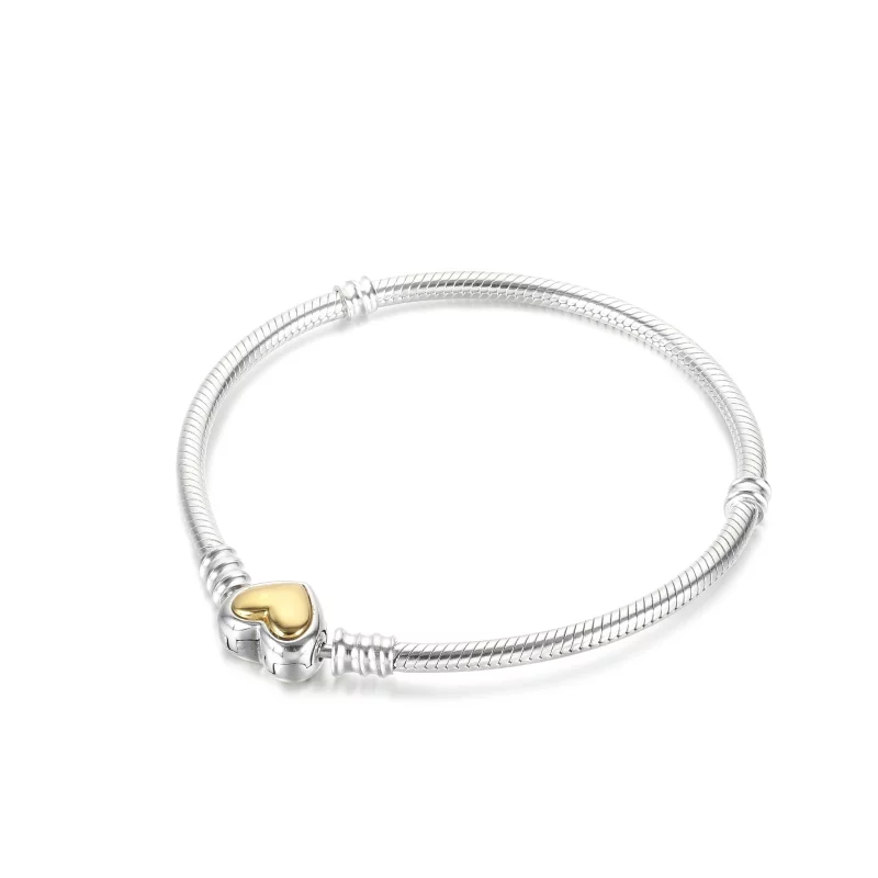 (image pour) Bracelet à chaîne serpent PANDORA avec fermoir en forme de cœur doré - 599380C00 - Afficher 4
