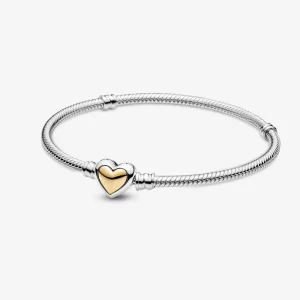 (image pour) Bracelet à chaîne serpent PANDORA avec fermoir en forme de cœur doré - 599380C00