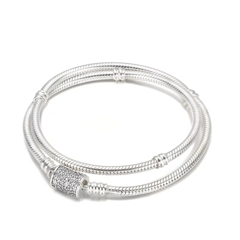 (image pour) Bracelet/Collier à chaîne serpent à double tour avec fermoir en barillet Pandora - Afficher 2
