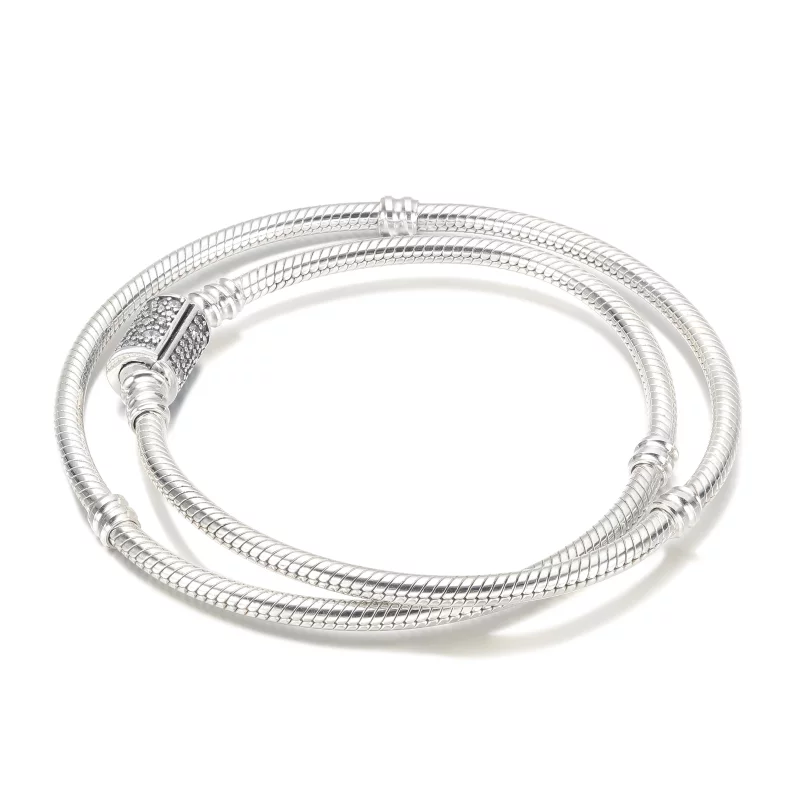 (image pour) Bracelet/Collier à chaîne serpent à double tour avec fermoir en barillet Pandora - Afficher 3