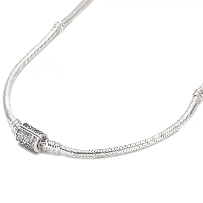 (image pour) Bracelet/Collier à chaîne serpent à double tour avec fermoir en barillet Pandora - Afficher 4