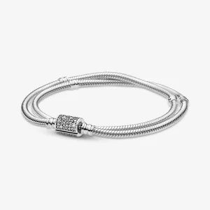 (image pour) Bracelet/Collier à chaîne serpent à double tour avec fermoir en barillet Pandora Moments - 599544C01-D