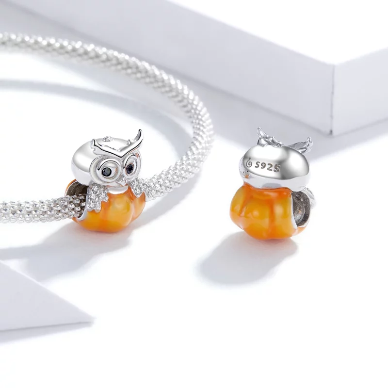 (image pour) Charm de citrouille et hibou en argent de style Pandora - BSC342 - Afficher 4