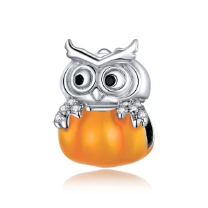 (image pour) Charm de citrouille et hibou en argent de style Pandora - BSC342