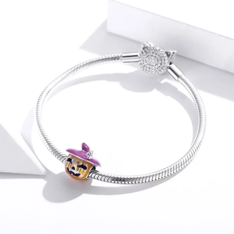 (image pour) Charm de citrouilles d'Halloween en argent de style Pandora - BSC329 - Afficher 3