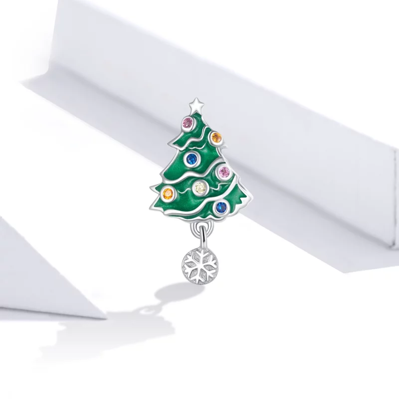 (image pour) Charm de Noël coloré en forme de sapin de Noël style Pandora - BSC374 - Afficher 2