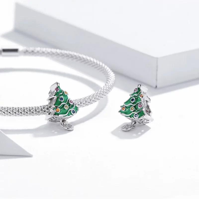 (image pour) Charm de Noël coloré en forme de sapin de Noël style Pandora - BSC374 - Afficher 4