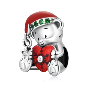 (image pour) Charm de Noël en argent de style Pandora avec un ours - SCC2035