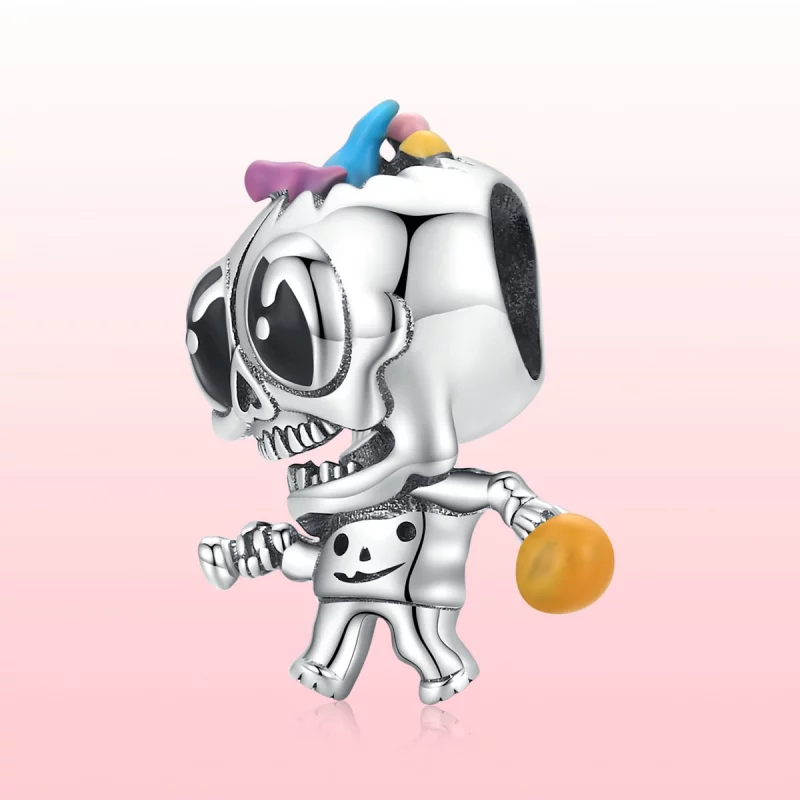 (image pour) Charm Pandora Style en argent avec crâne d'Halloween - SCC1955 - Afficher 6