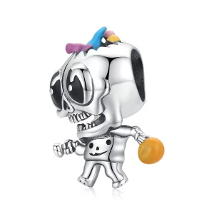 (image pour) Charm Pandora Style en argent avec crâne d'Halloween - SCC1955