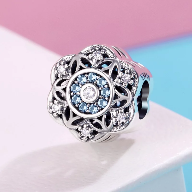 (image pour) Charm Pandora Style en argent avec des flocons de neige romantiques - SCC247 - Afficher 3