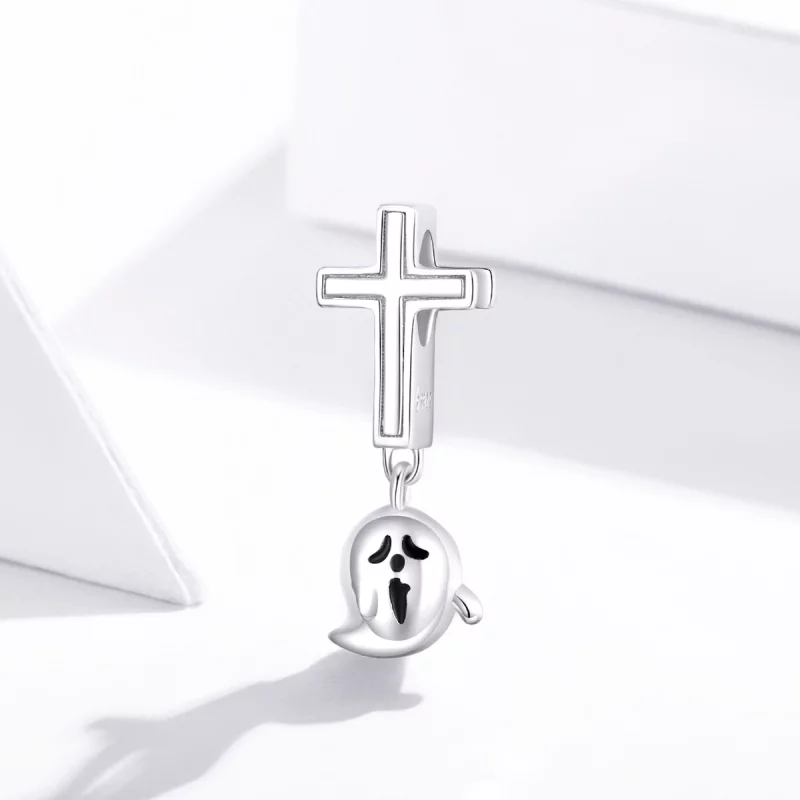 (image pour) Charm pandora style en argent avec fantôme d'Halloween - BSC328 - Afficher 2