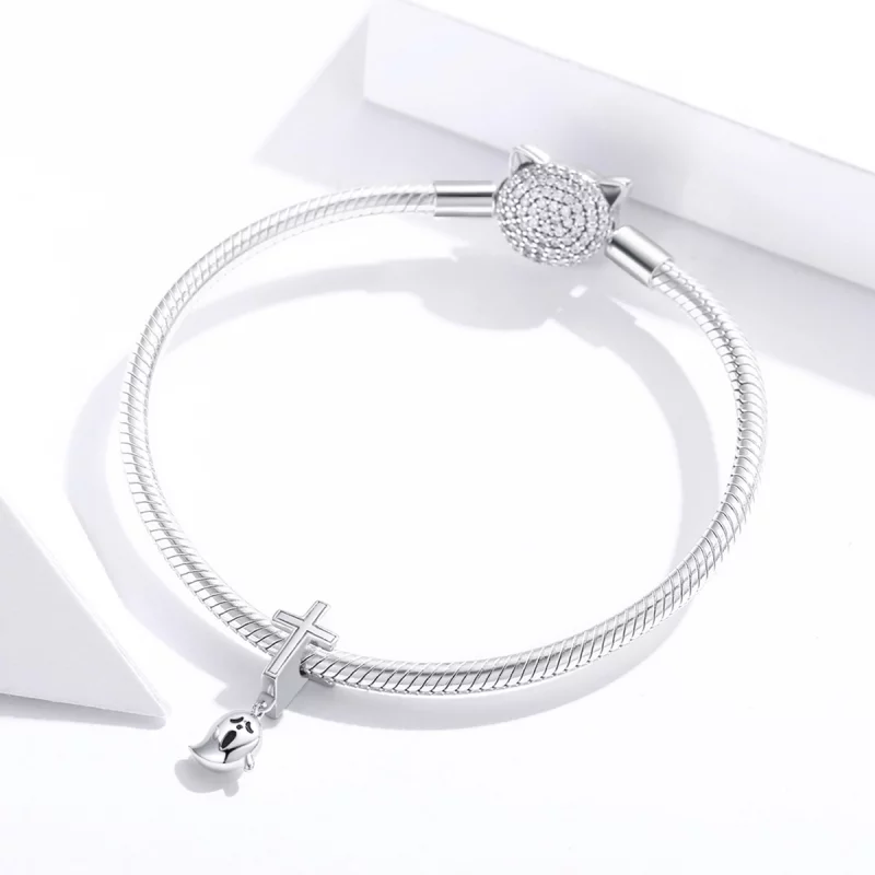 (image pour) Charm pandora style en argent avec fantôme d'Halloween - BSC328 - Afficher 3