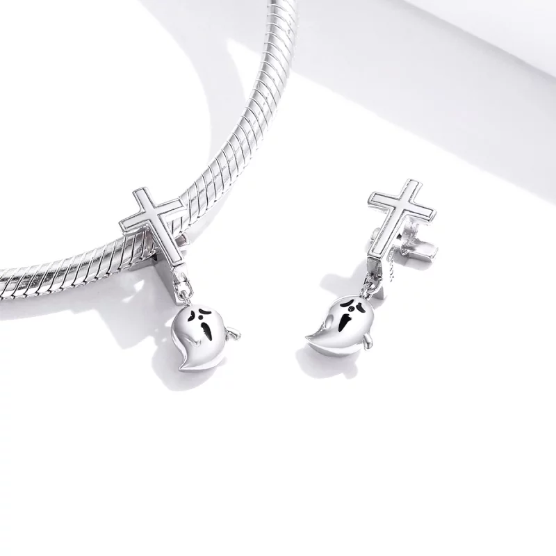 (image pour) Charm pandora style en argent avec fantôme d'Halloween - BSC328 - Afficher 4