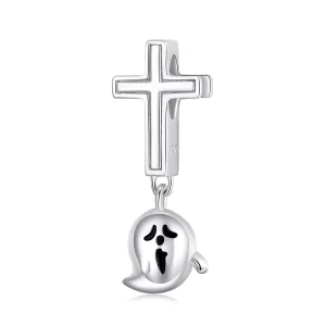 (image pour) Charm pandora style en argent avec fantôme d'Halloween - BSC328