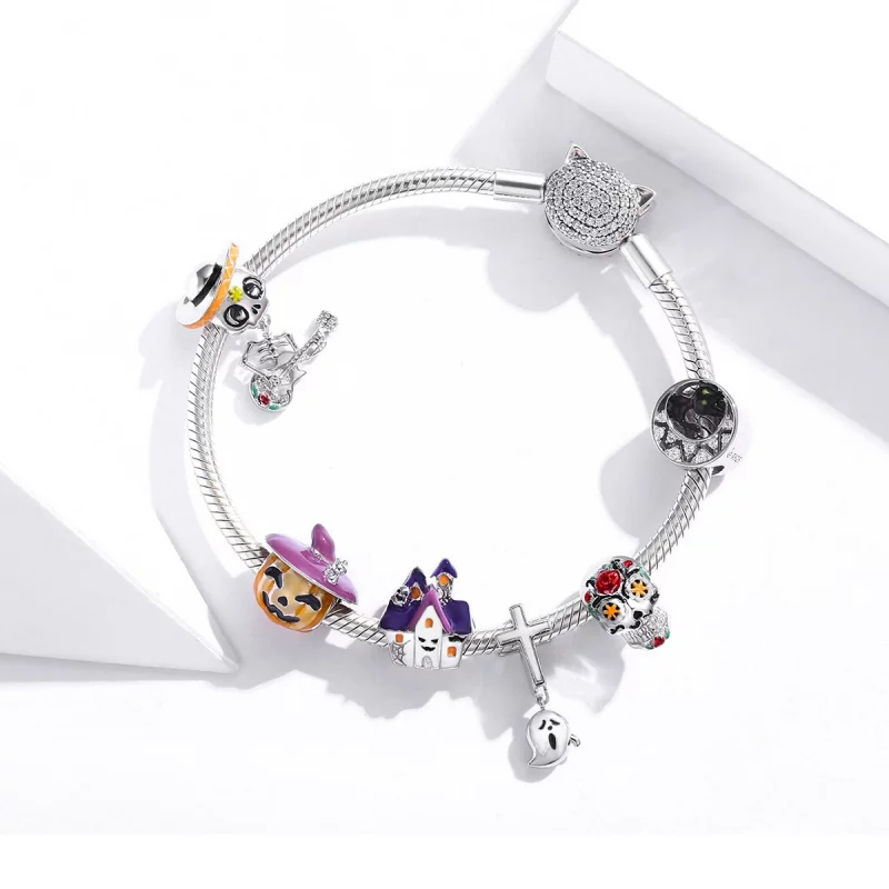 (image pour) Charm Pandora Style en argent pour Halloween avec une maison hantée - BSC324 - Afficher 5