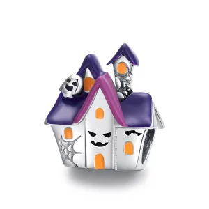 Charm Pandora Style en argent pour Halloween avec une maison hantée - BSC324 (image pour) Charm Pandora Style en argent pour Halloween avec une maison hantée - BSC324