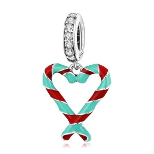 (image pour) Charme en argent de style Pandora en forme de sucrerie à la canne - SCC2039