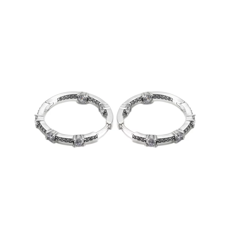 (image pour) PANDORA Boucles d'oreilles créoles à barres pavées étincelantes - 290043C01 - Afficher 4