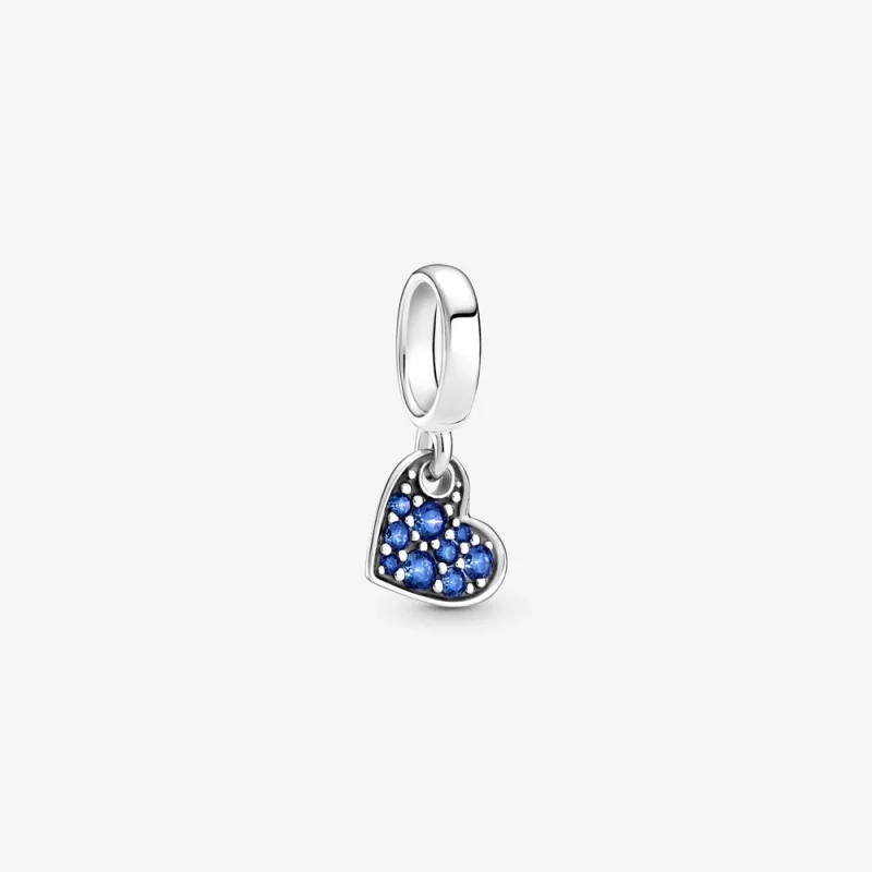 (image pour) PANDORA Charmante Perle Pendante Cœur Incliné en Pavé Bleu Stellar - 799404C01