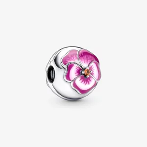 (image pour) PANDORA Pendentif Clip Fleur Pensée Rose - 790772C01
