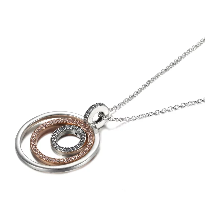 (image pour) Pendentif et collier PANDORA à deux tons avec cercles - 389483C01 - Afficher 2