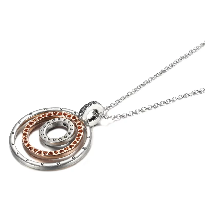 (image pour) Pendentif et collier PANDORA à deux tons avec cercles - 389483C01 - Afficher 3