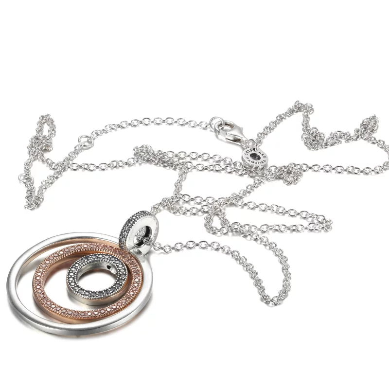 (image pour) Pendentif et collier PANDORA à deux tons avec cercles - 389483C01 - Afficher 5