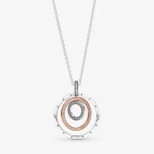 Pendentif et collier PANDORA à deux tons avec cercles - 389483C01 (image pour) Pendentif et collier PANDORA à deux tons avec cercles - 389483C01