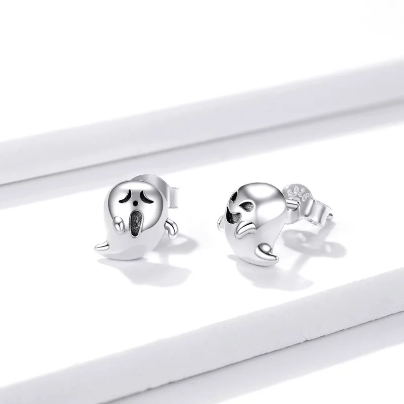 (image pour) Style Pandora en argent Les boucles d'oreilles à clous du fantôme du petit diabl - Afficher 2