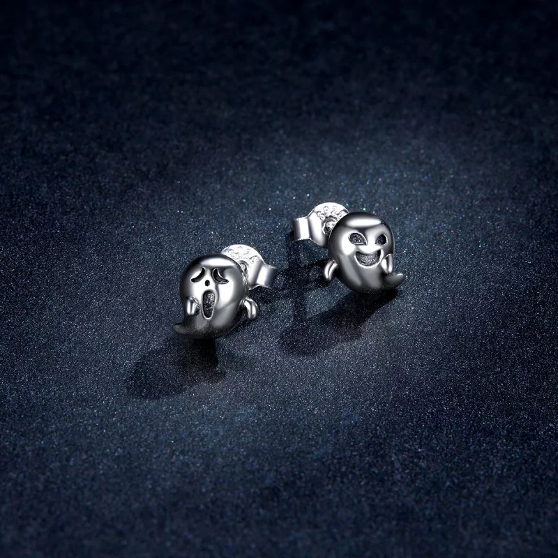 (image pour) Style Pandora en argent Les boucles d'oreilles à clous du fantôme du petit diabl - Afficher 3