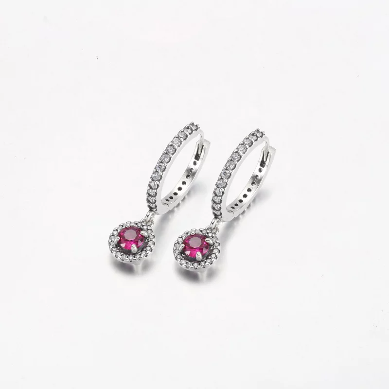 (image pour) Boucles d'oreilles cercle scintillantes PANDORA Rouge - 292379C01 - Afficher 4