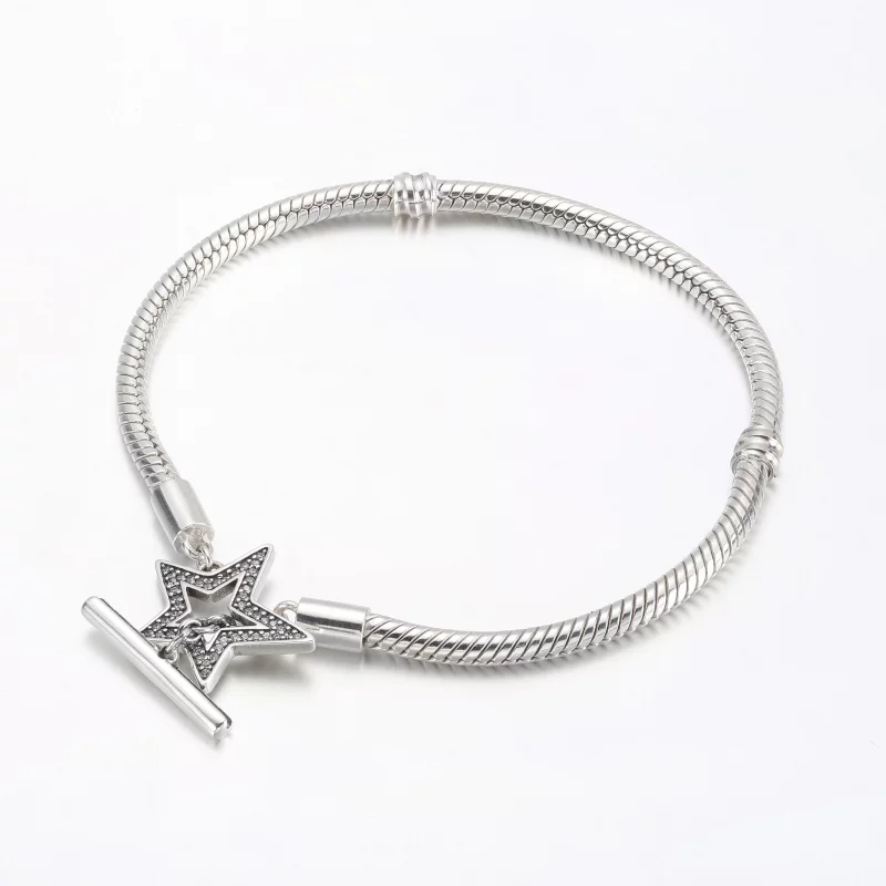 (image pour) Bracelet à chaîne serpent Pandora Moments avec étoile asymétrique et fermoir en - Afficher 8