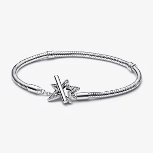 (image pour) Bracelet à chaîne serpent Pandora Moments avec étoile asymétrique et fermoir en forme de T - 592357C01