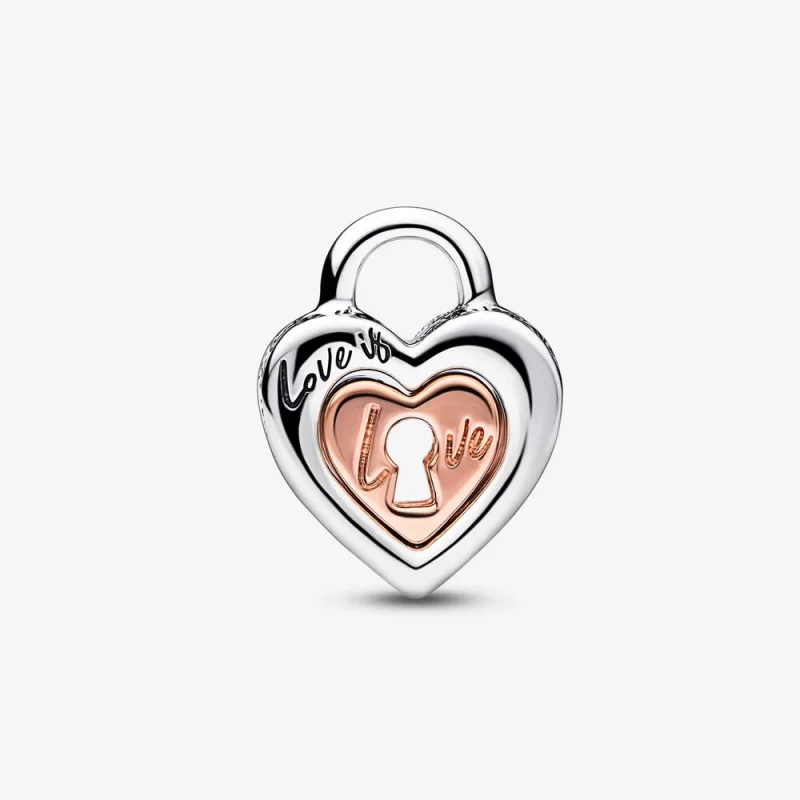 (image pour) Charm en forme de cœur séparable PANDORA avec cadenas bicolore - 782505C00 - Afficher 3