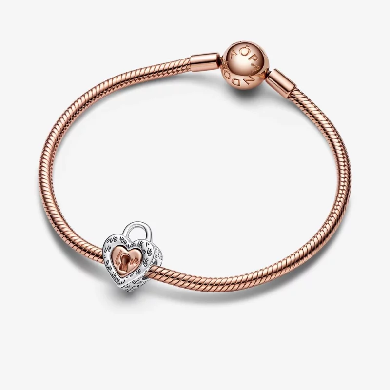 (image pour) Charm en forme de cœur séparable PANDORA avec cadenas bicolore - 782505C00 - Afficher 4