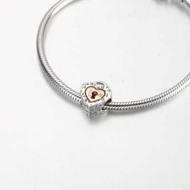 (image pour) Charm en forme de cœur séparable PANDORA avec cadenas bicolore - 782505C00 - Afficher 8