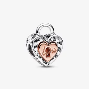 (image pour) Charm en forme de cœur séparable PANDORA avec cadenas bicolore - 782505C00