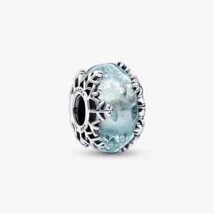 (image pour) Charm en verre de Murano bleu hiver avec flocon de neige PANDORA - 792377C00