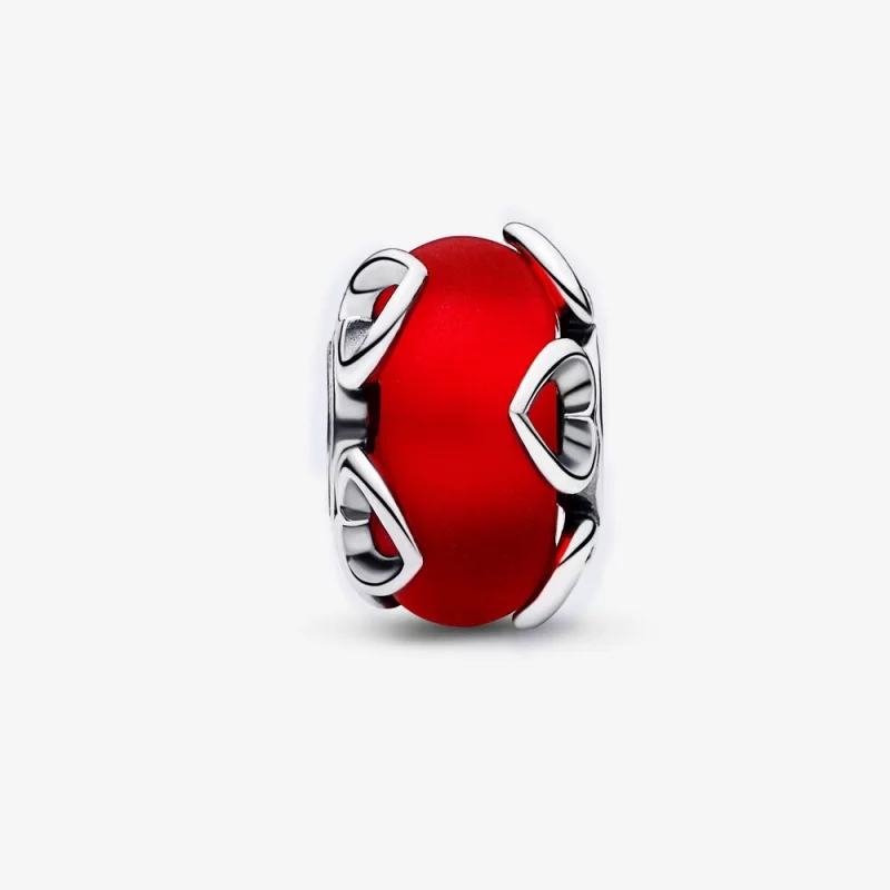 (image pour) Charm en verre de Murano rouge givré et cœurs PANDORA - 792497C01 - Afficher 3