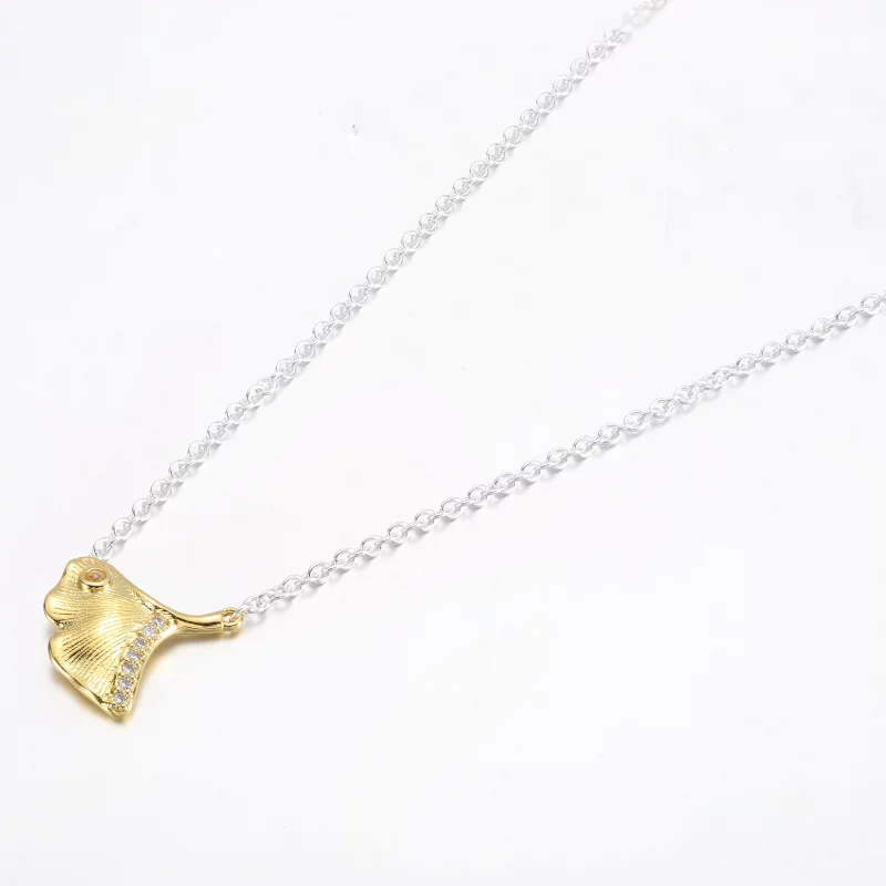 (image pour) Collier PANDORA Ginkgo en argent sterling et plaqué or 14 carats avec zircon cub - Afficher 2