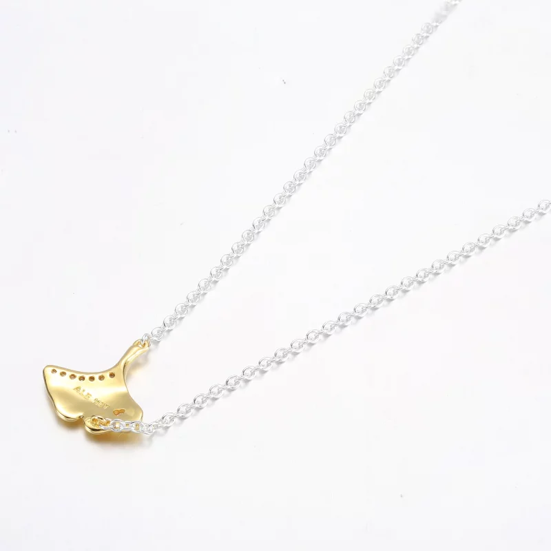 (image pour) Collier PANDORA Ginkgo en argent sterling et plaqué or 14 carats avec zircon cub - Afficher 3