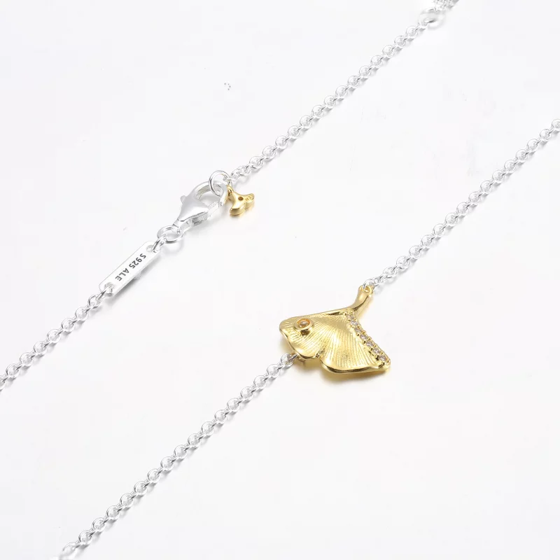 (image pour) Collier PANDORA Ginkgo en argent sterling et plaqué or 14 carats avec zircon cub - Afficher 5