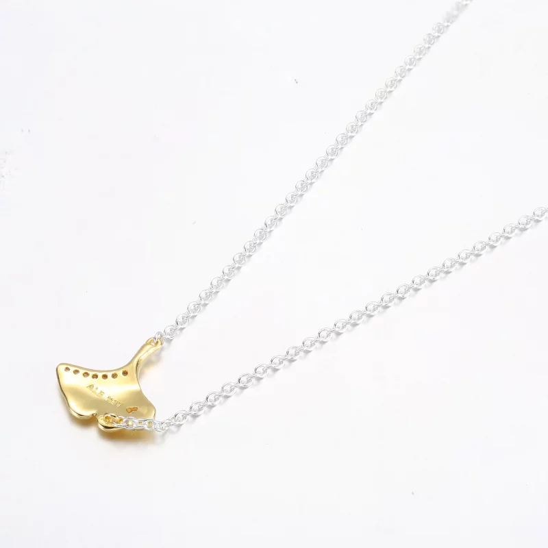 (image pour) Collier PANDORA Ginkgo en argent sterling et plaqué or 14 carats avec zircon cub - Afficher 7