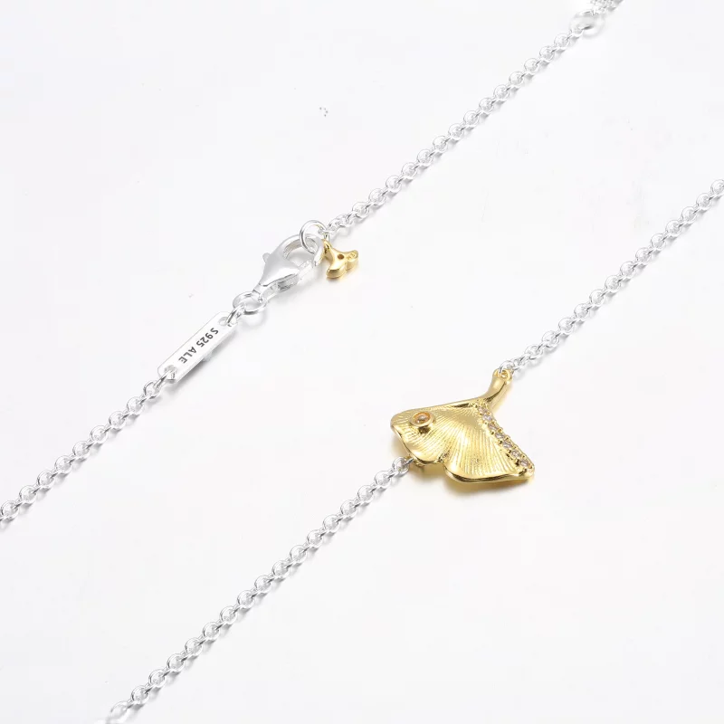 (image pour) Collier PANDORA Ginkgo en argent sterling et plaqué or 14 carats avec zircon cub - Afficher 9